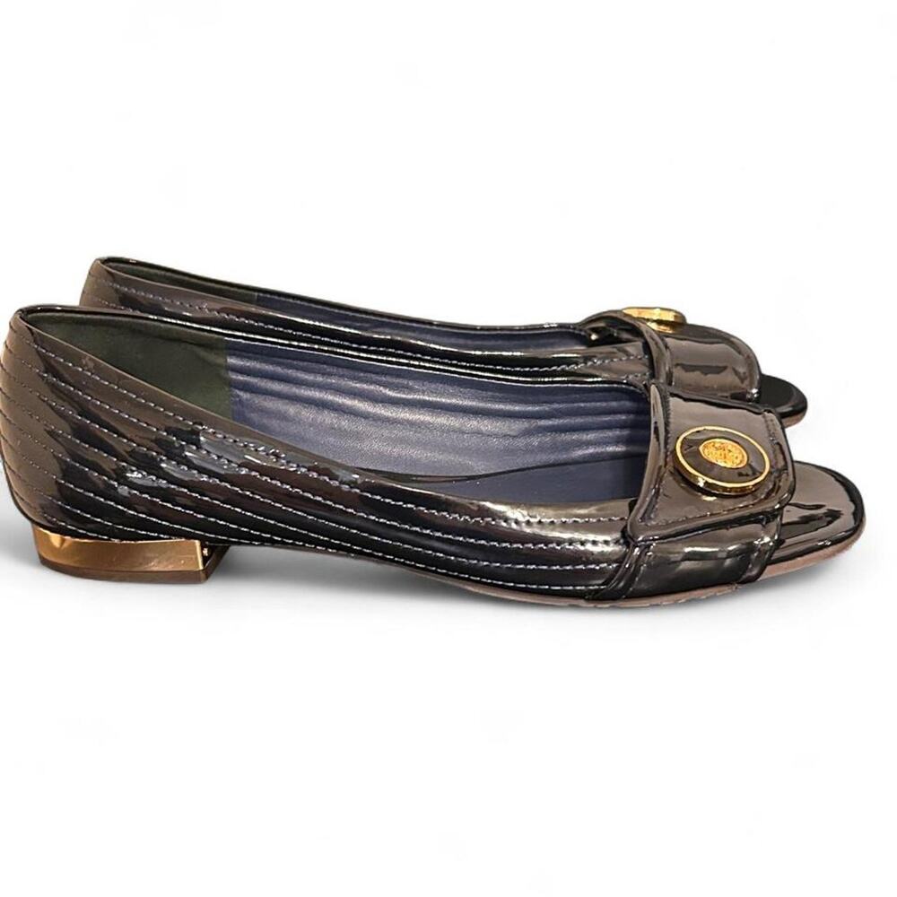 Tory Burch Patent Leather Peep-Toe Flats, Patent Leather, Plate Heel, Size 7.5 - Picture 2 of 6